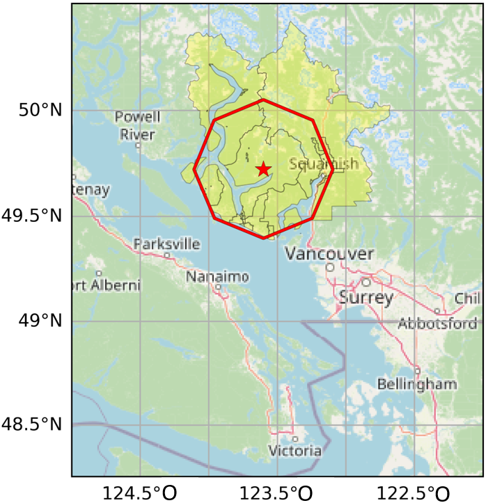 Carte de l'épicentre du tremblement de terre et de la zone d'alerte pour l'ASP du 21 février 2025